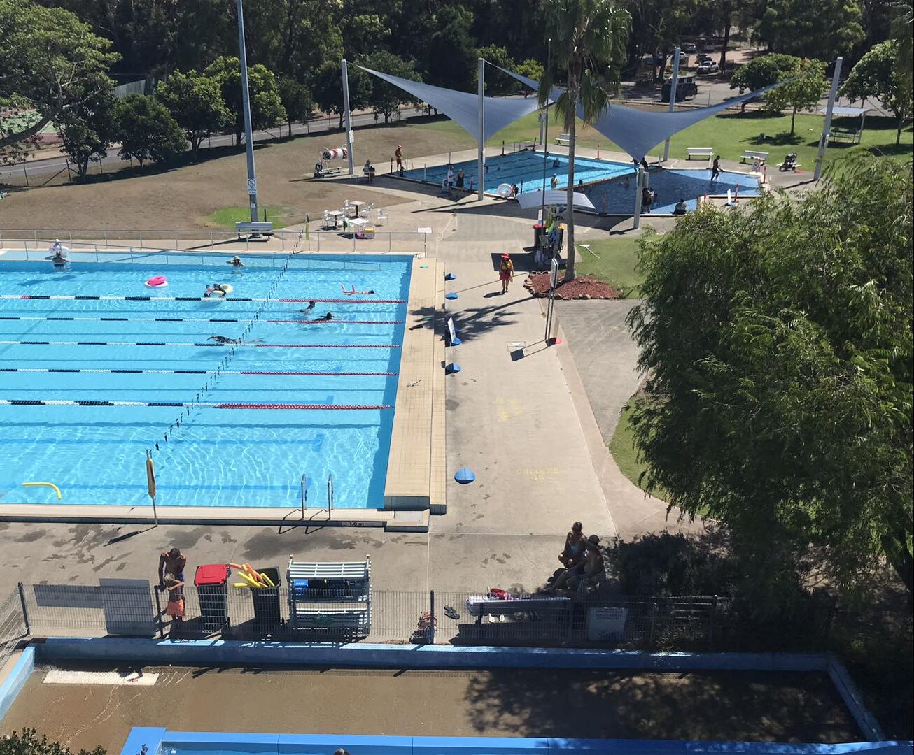 View overlooking the 50m outdoor heated swimming pool at Tomaree Aquatic Centre
