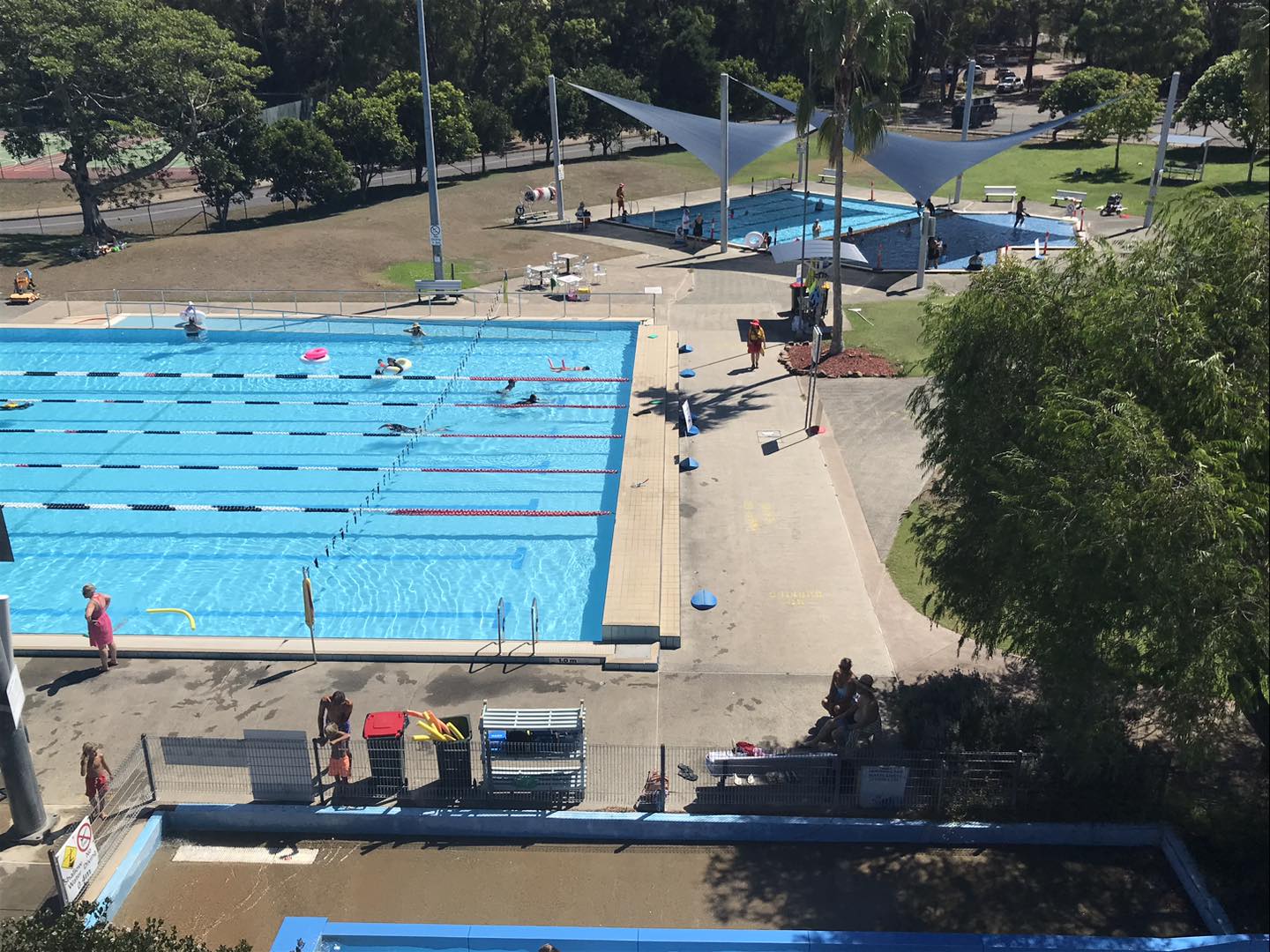 View overlooking the 50m outdoor heated swimming pool at Tomaree Aquatic Centre